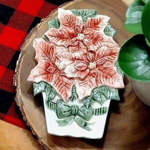 Omnibus Japan Poinsettia Flower Hand Painted Ceramic Candy Dish Decor
